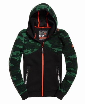 Superdry Gym Tech Spliced Cipzár Férfi Kapucnis Pulóver Fekete/Camo | UFEQB6580